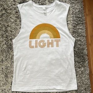 White Tank Top with Gold Rainbow Design